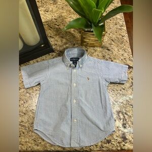Ralph Lauren Blue and White Seersucker Striped Kids Button Down Shirt 2/2T